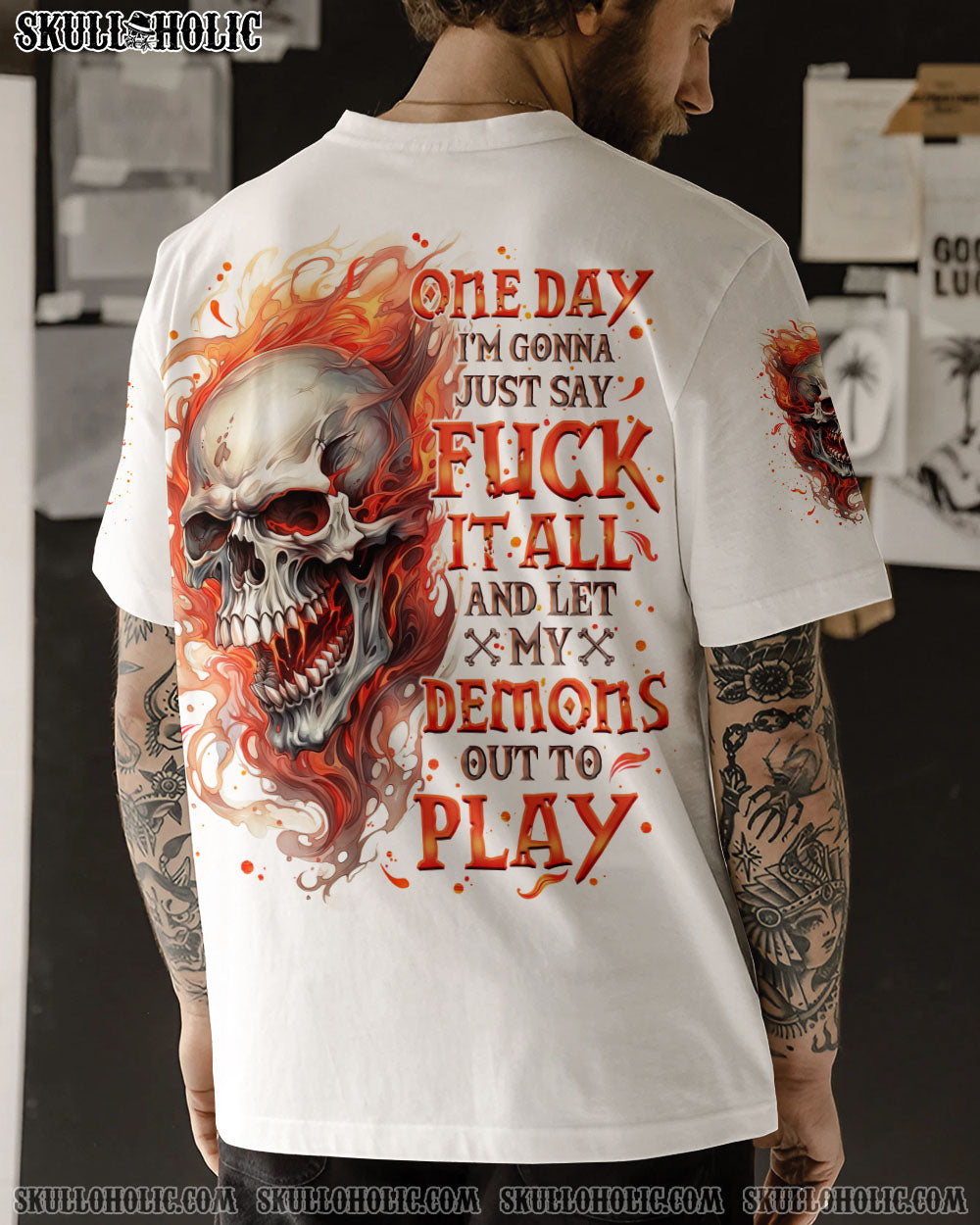 BLISSCORNERS ONE DAY I'M GONNA JUST SAY DEMON SKULL ALL OVER PRINT
