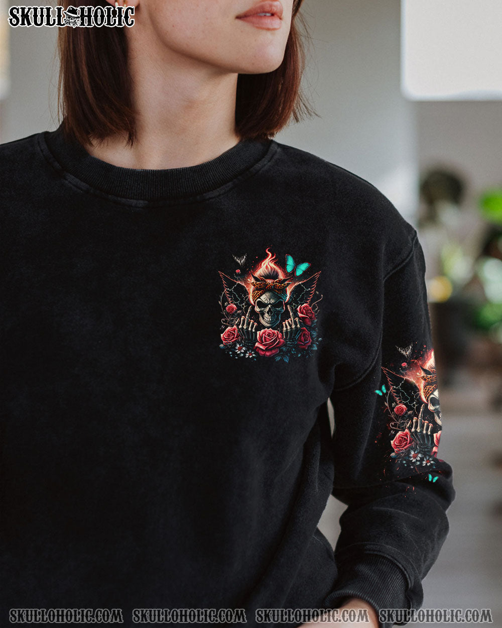 BLISSCORNERS I DON'T ALWAYS SHOW MY FEELINGS SKULL MESSY BUN ALL OVER PRINT