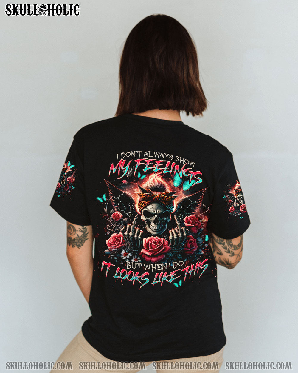 BLISSCORNERS I DON'T ALWAYS SHOW MY FEELINGS SKULL MESSY BUN ALL OVER PRINT