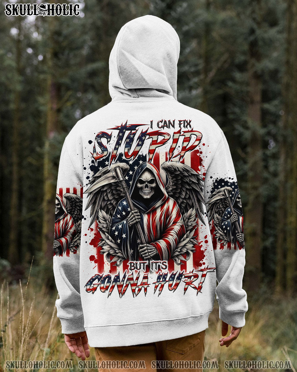 BLISSCORNERS I CAN FIX STUPID BUT IT'S GONNA HURT SKULL REAPER ALL OVER PRINT