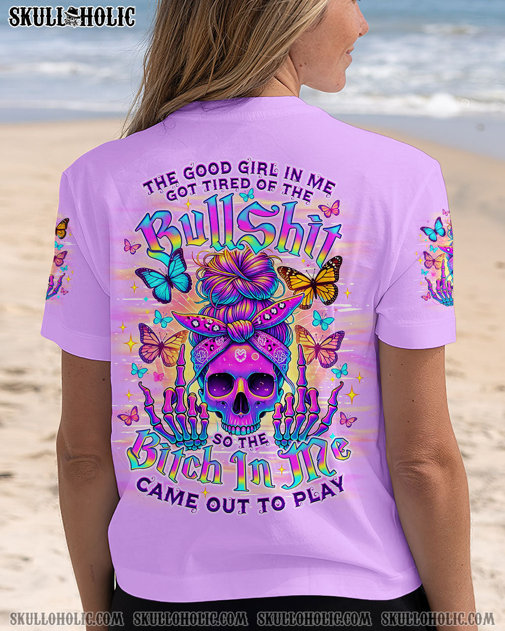 BLISSCORNERS THE GOOD GIRL IN ME SKULL MESSY BUN ALL OVER PRINT