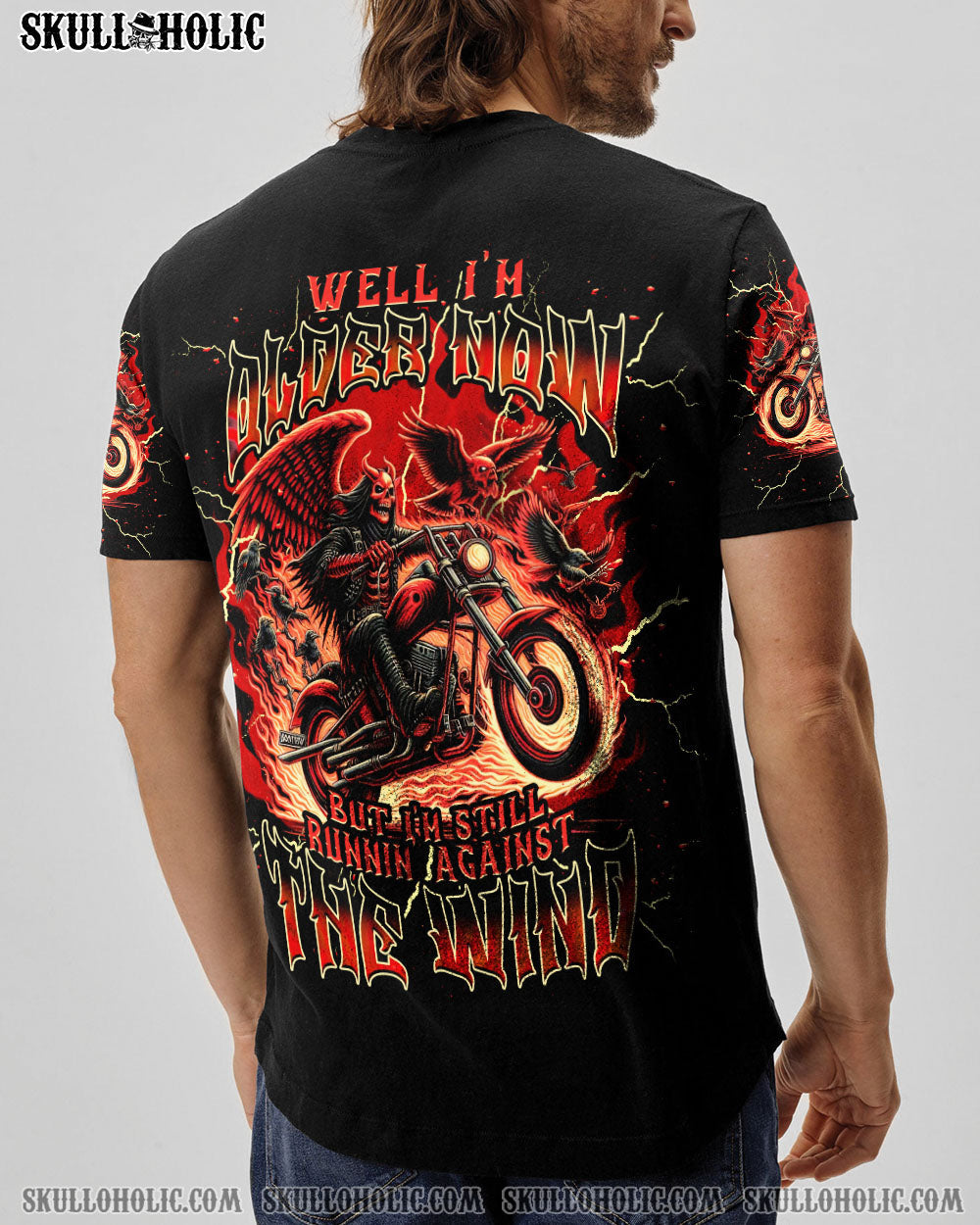 BLISSCORNERS RUNNING AGAINST THE WIND BIKER SKULL ALL OVER PRINT