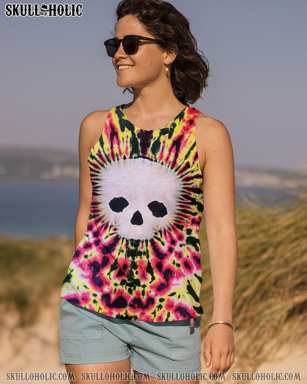 BLISSCORNERS FLAMING SKULL TIE DYE HAND DYED ALL OVER PRINT