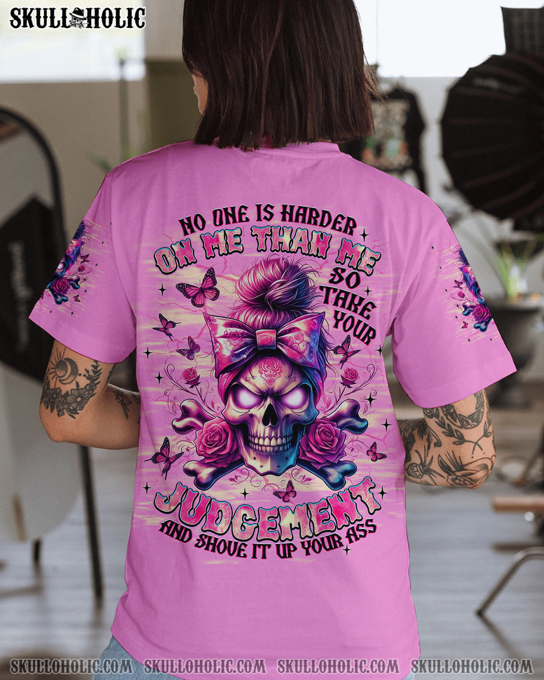 BLISSCORNERS HOW HEARTLESS I CAN BE SKULL MESSY BUN ALL OVER PRINT