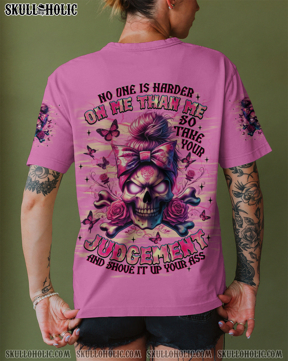 BLISSCORNERS HOW HEARTLESS I CAN BE SKULL MESSY BUN ALL OVER PRINT