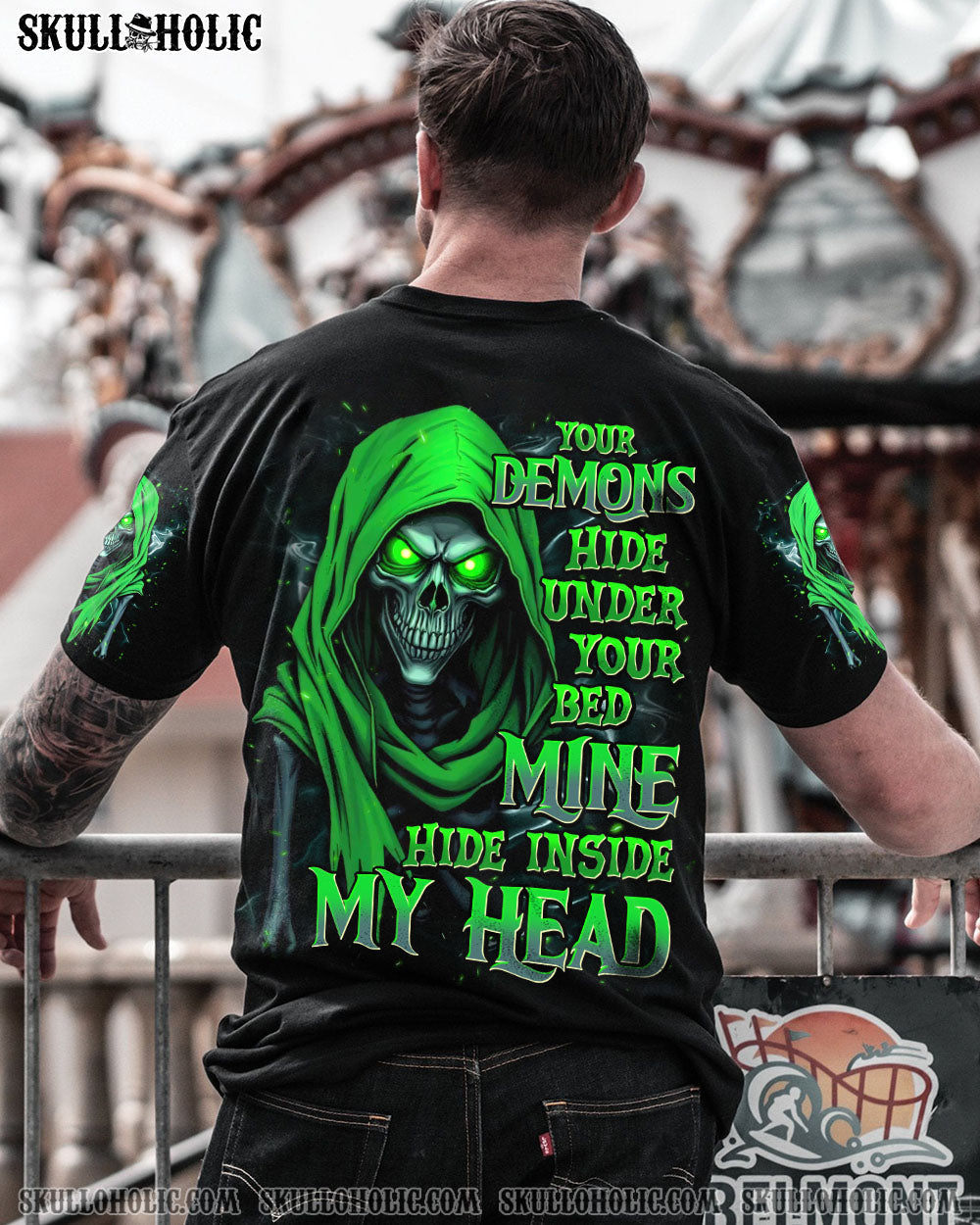 BLISSCORNERS YOUR DEMONS HIDE UNDER YOUR BED SKULL DEMON ALL OVER PRINT