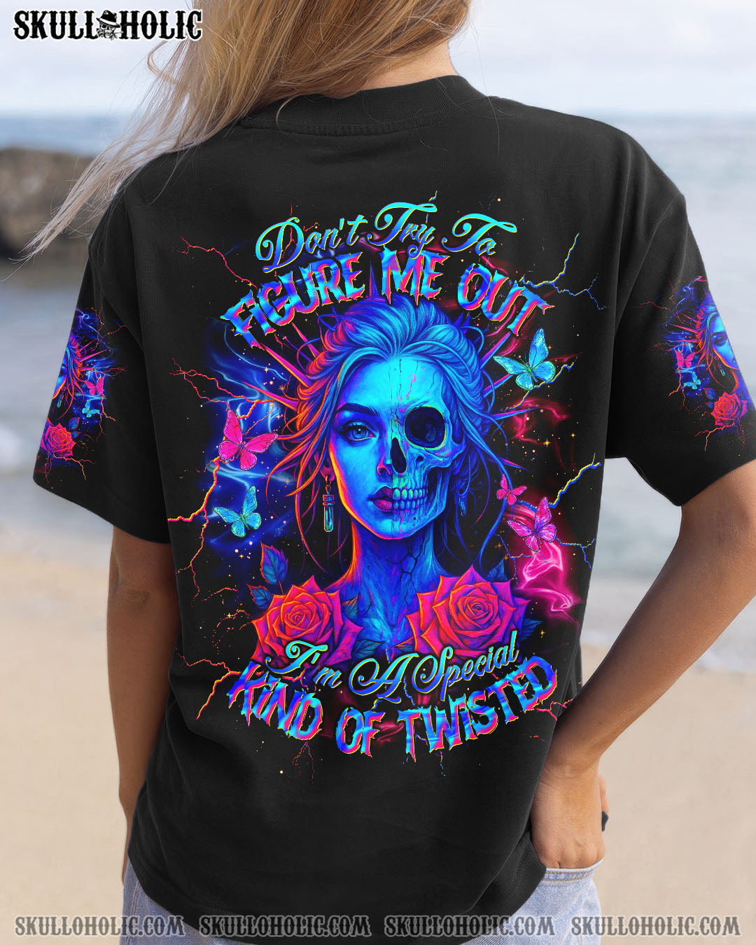 BLISSCORNERS DON'T TRY TO FIGURE ME OUT SKULL HALF LADY ALL OVER PRINT