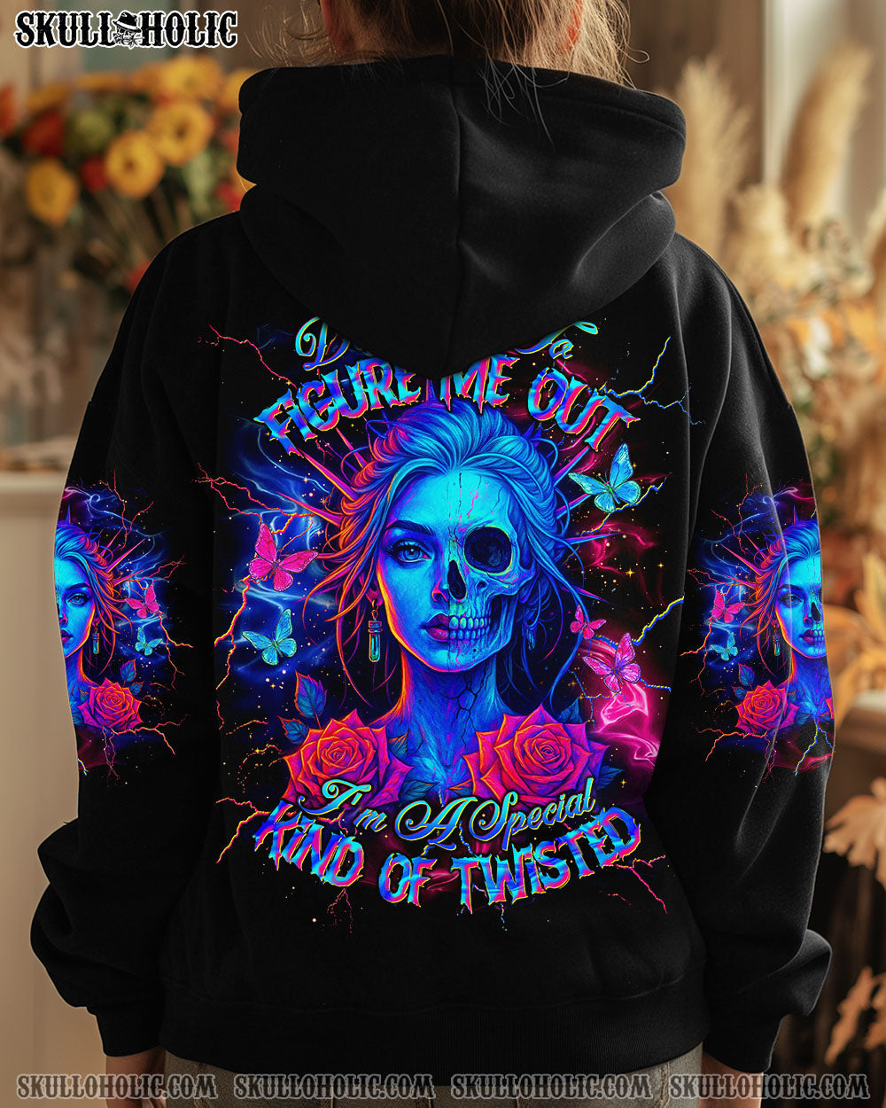 BLISSCORNERS DON'T TRY TO FIGURE ME OUT SKULL HALF LADY ALL OVER PRINT