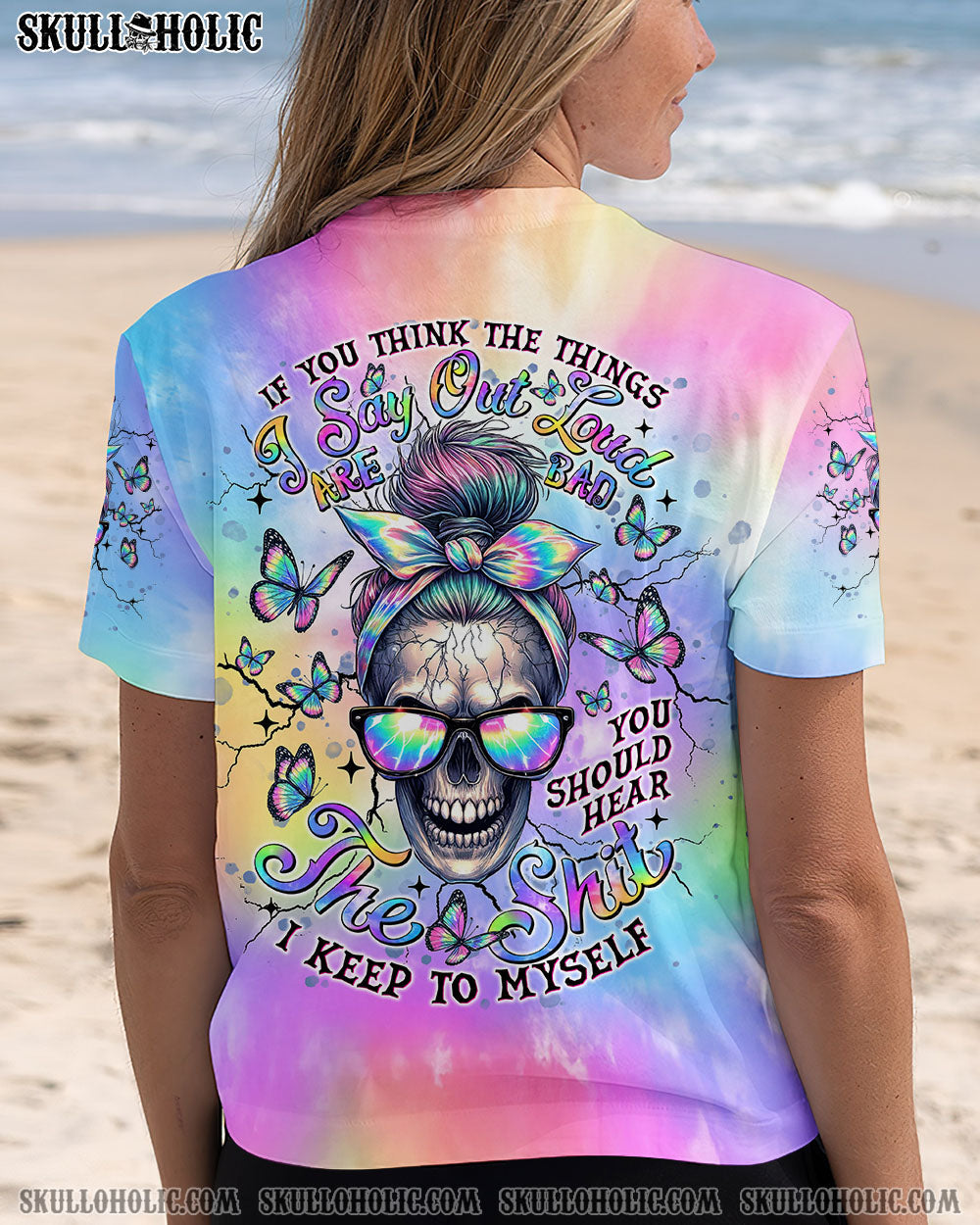 BLISSCORNERS NOT EVERYONE LIKES ME SKULL MESSY BUN TIE DYE ALL OVER PRINT