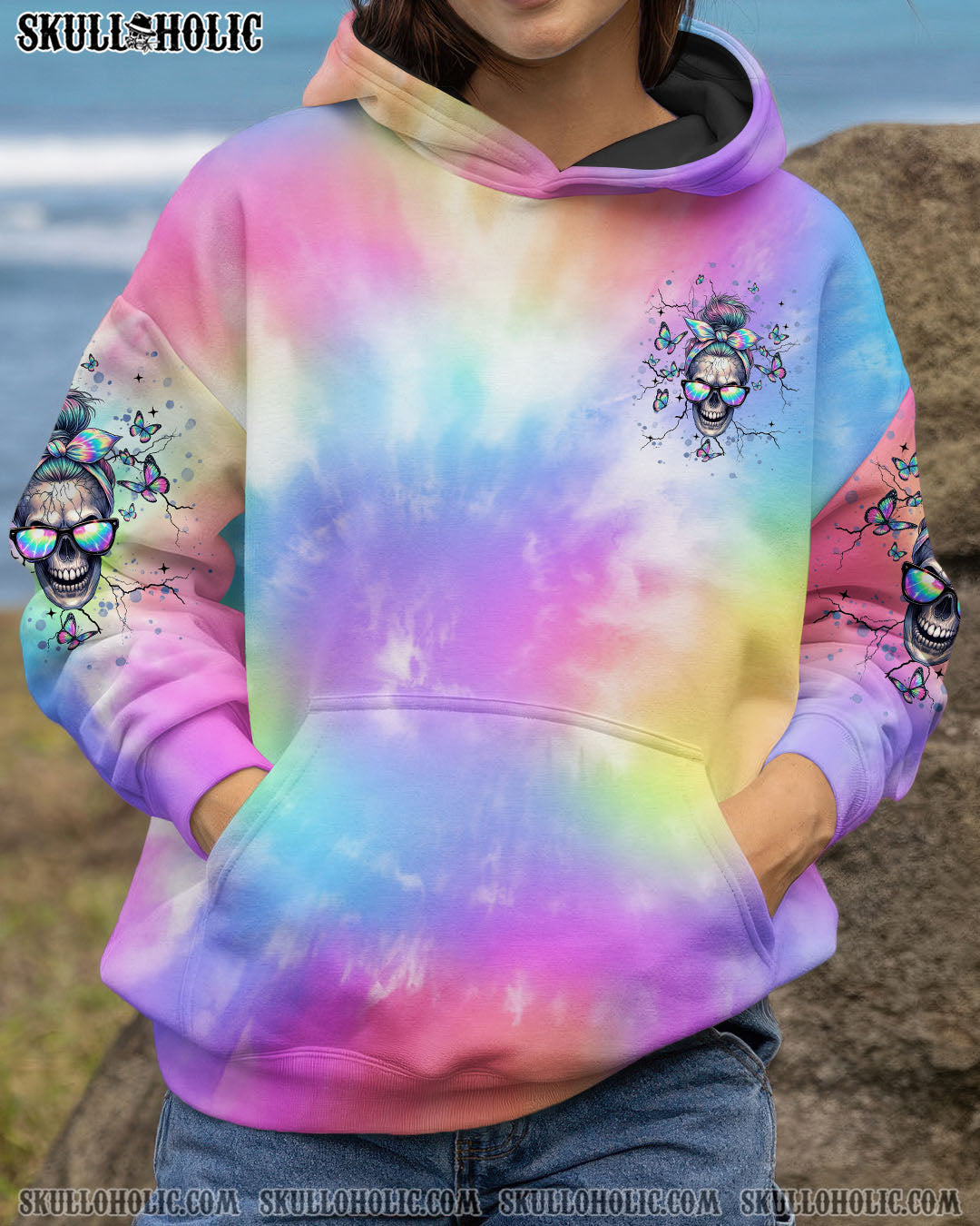 BLISSCORNERS NOT EVERYONE LIKES ME SKULL MESSY BUN TIE DYE ALL OVER PRINT