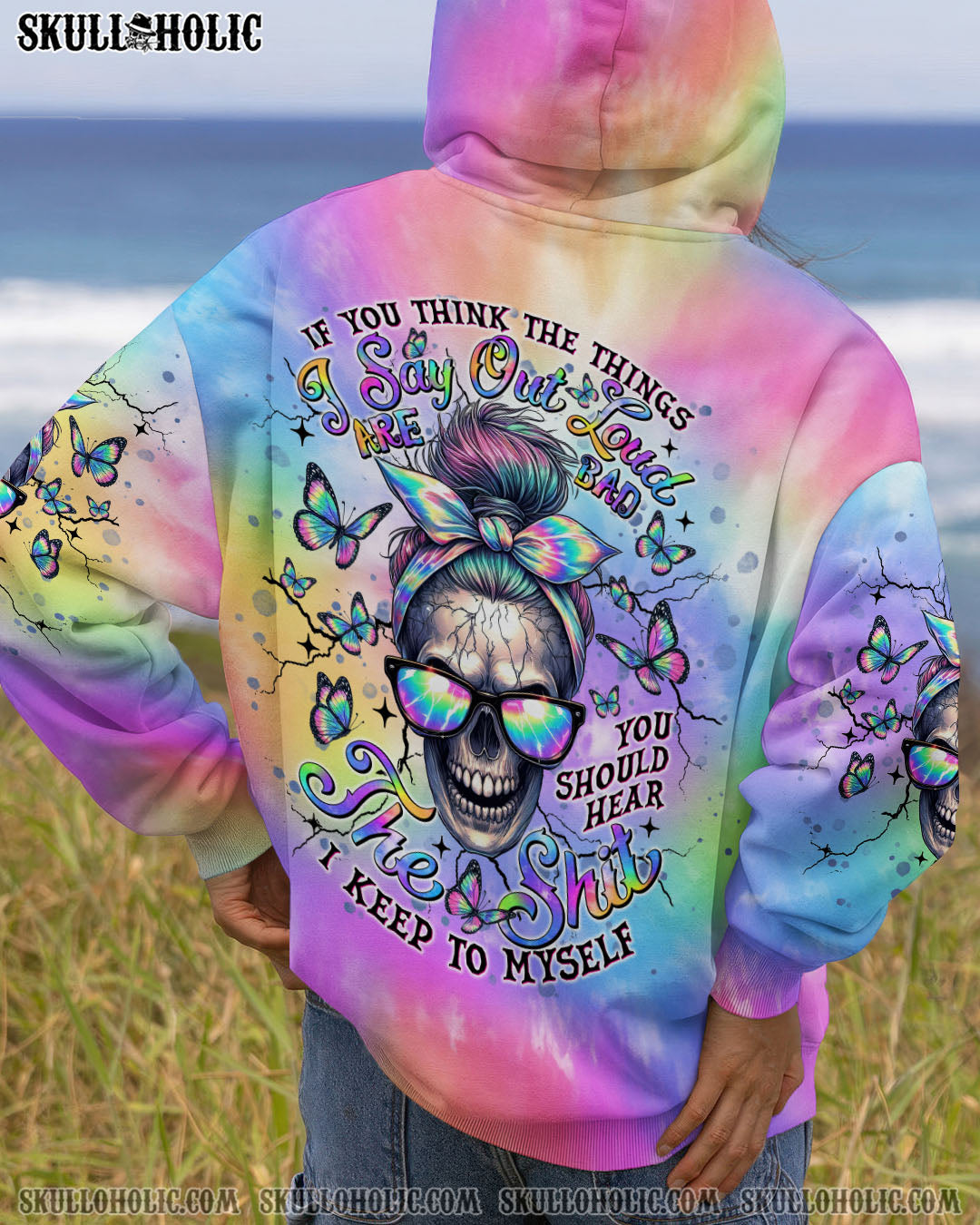 BLISSCORNERS NOT EVERYONE LIKES ME SKULL MESSY BUN TIE DYE ALL OVER PRINT