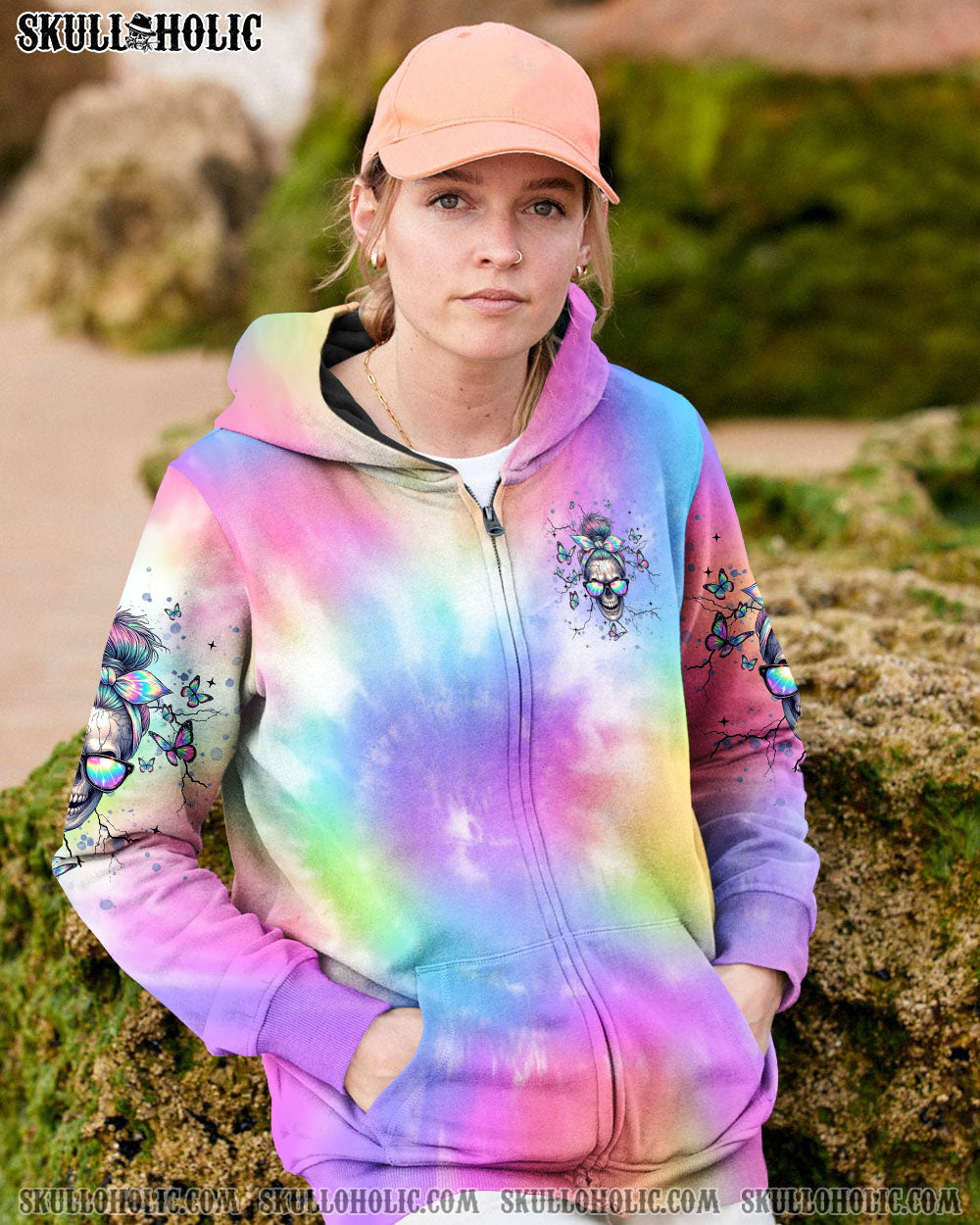 BLISSCORNERS NOT EVERYONE LIKES ME SKULL MESSY BUN TIE DYE ALL OVER PRINT