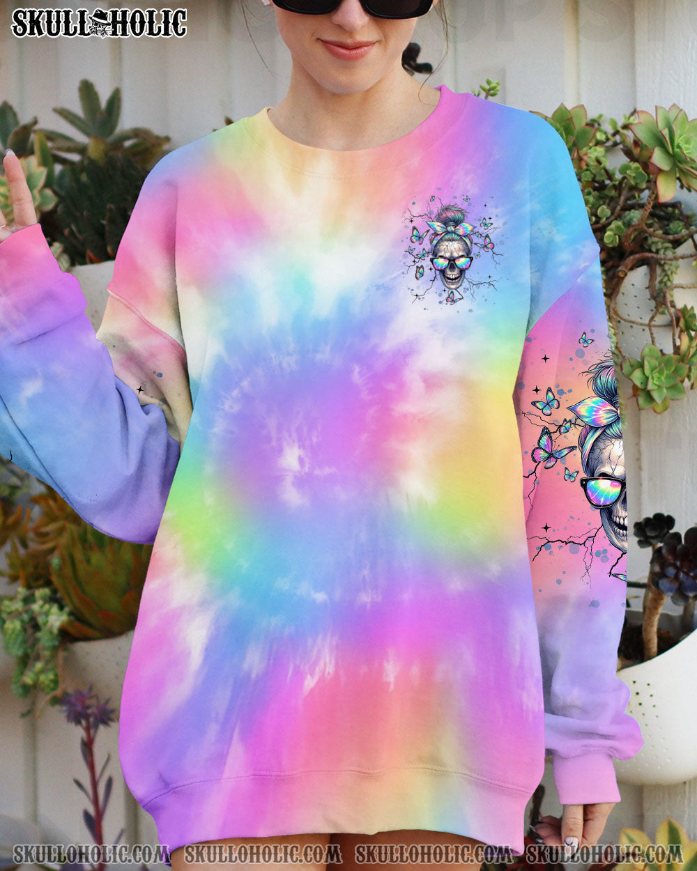 BLISSCORNERS NOT EVERYONE LIKES ME SKULL MESSY BUN TIE DYE ALL OVER PRINT