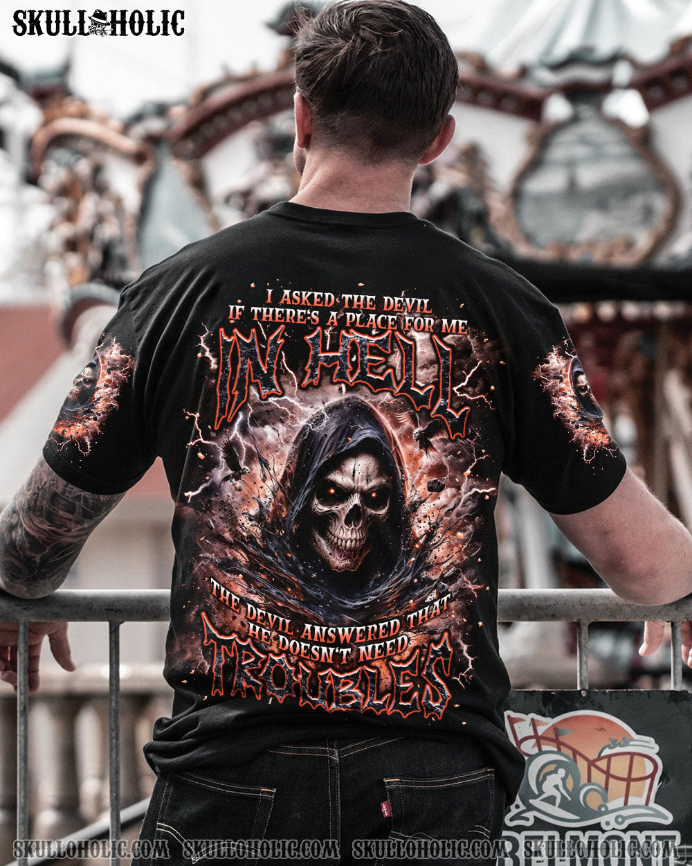 BLISSCORNERS I ASKED THE DEVIL REAPER SKULL ALL OVER PRINT - TLNT0906254