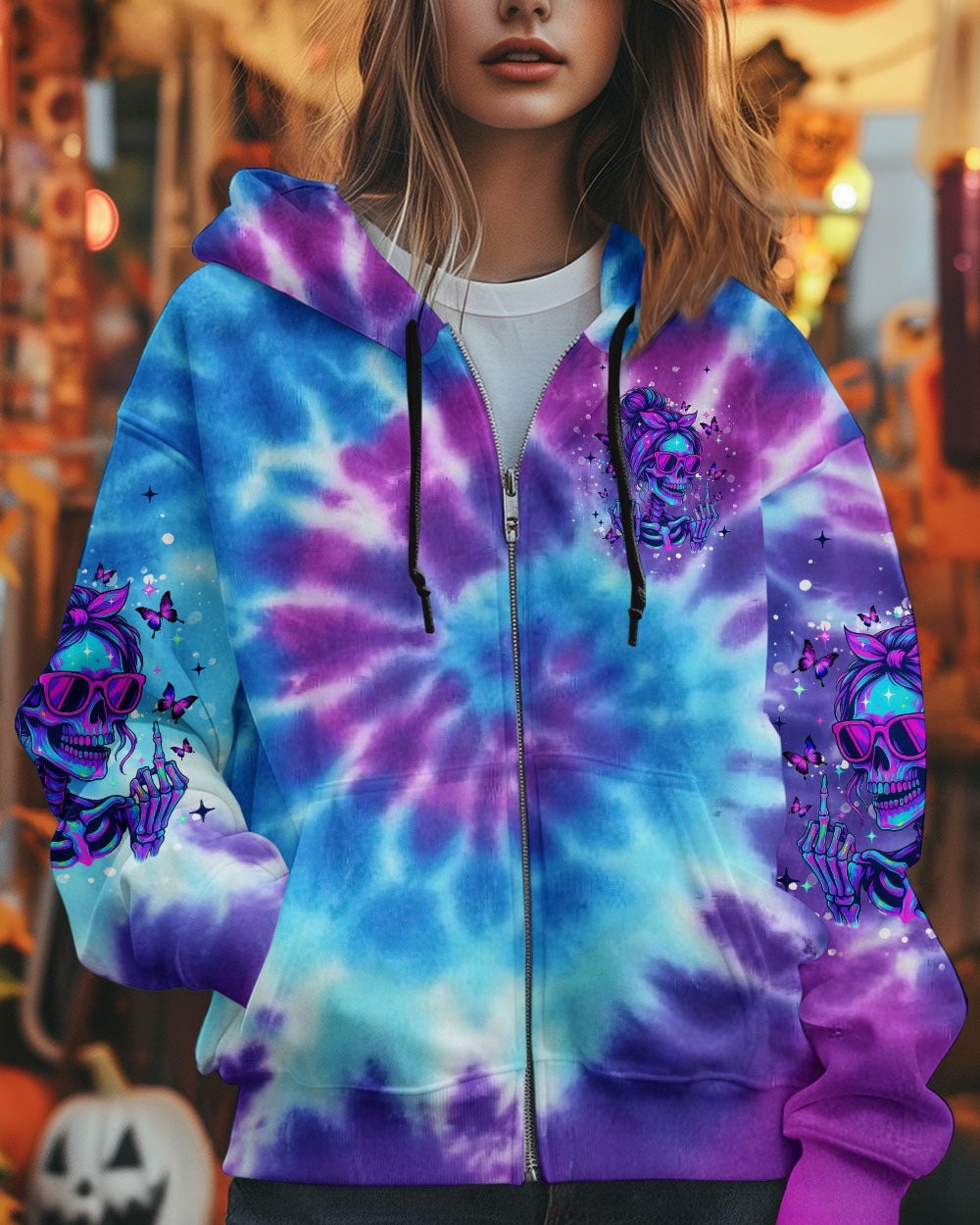BLISSCORNERS F AROUND AND FIND OUT SKULL MESSY BUN ALL OVER PRINT