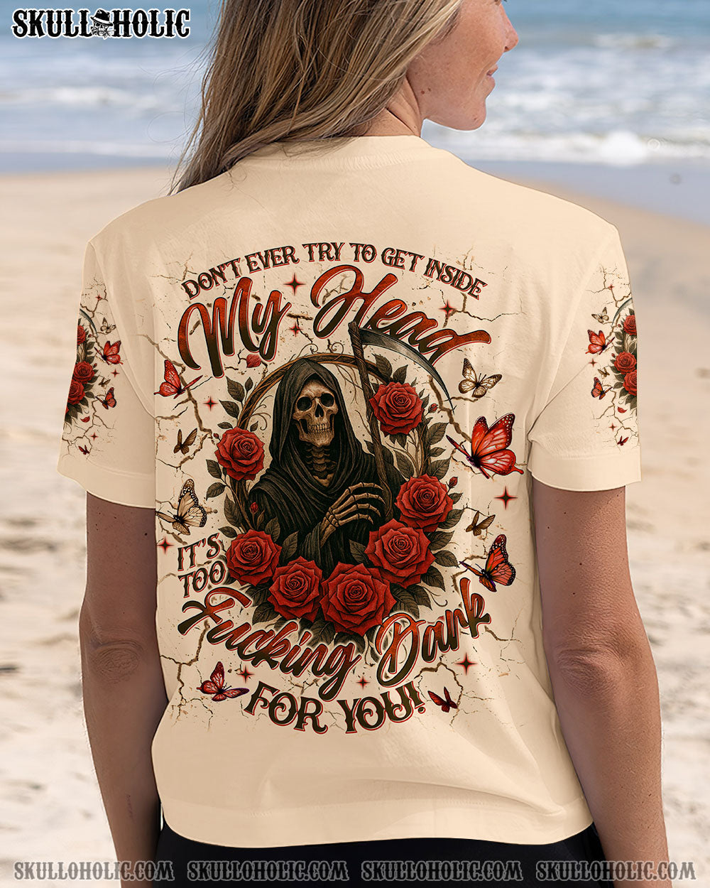 BLISSCORNERS DON'T EVER TRY TO GET INSIDE MY HEAD REAPER SKULL ALL OVER PRINT