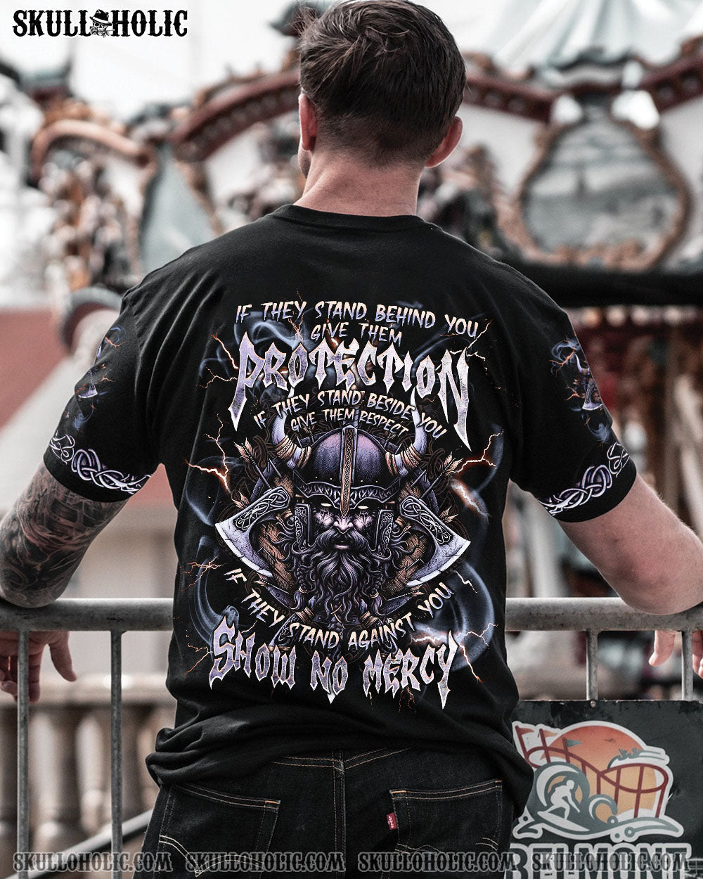 BLISSCORNERS SHOW NO MERCY VIKING SKULL ALL OVER PRINT