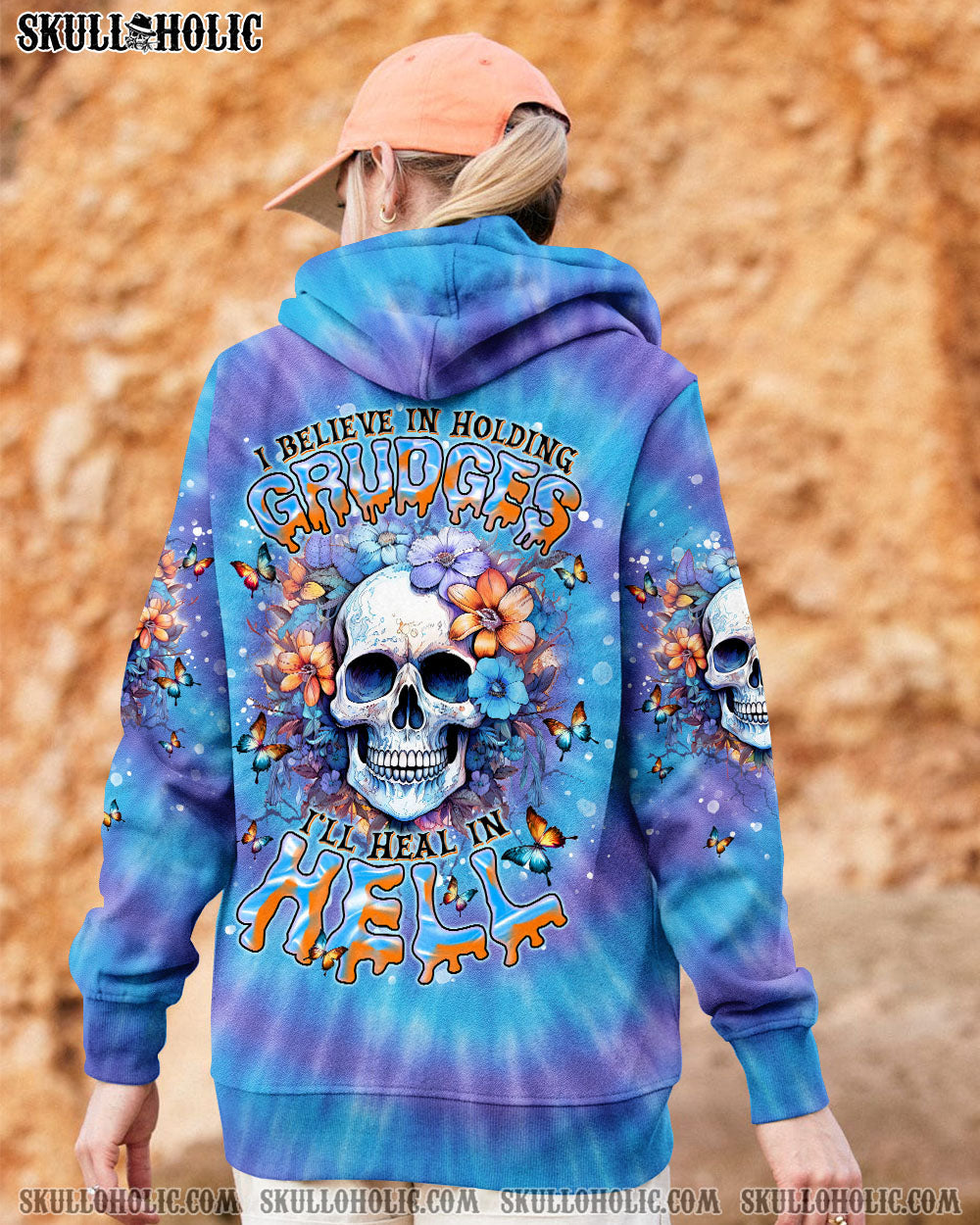 BLISSCORNERS I'LL HEAL IN HELL SKULL FLORAL TIE DYE ALL OVER PRINT