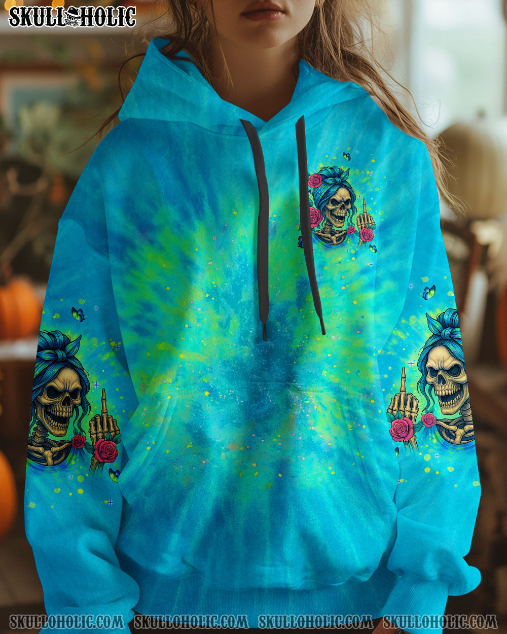 BLISSCORNERS THE GOOD GIRL IN ME MESSY BUN SKELETON ALL OVER PRINT