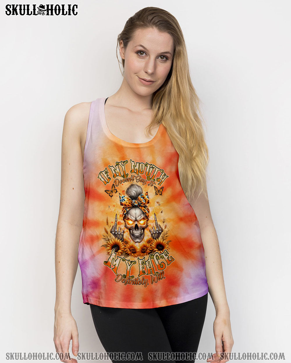BLISSCORNERS MY GIVE A F IS BROKEN MESSY BUN SKULL ALL OVER PRINT