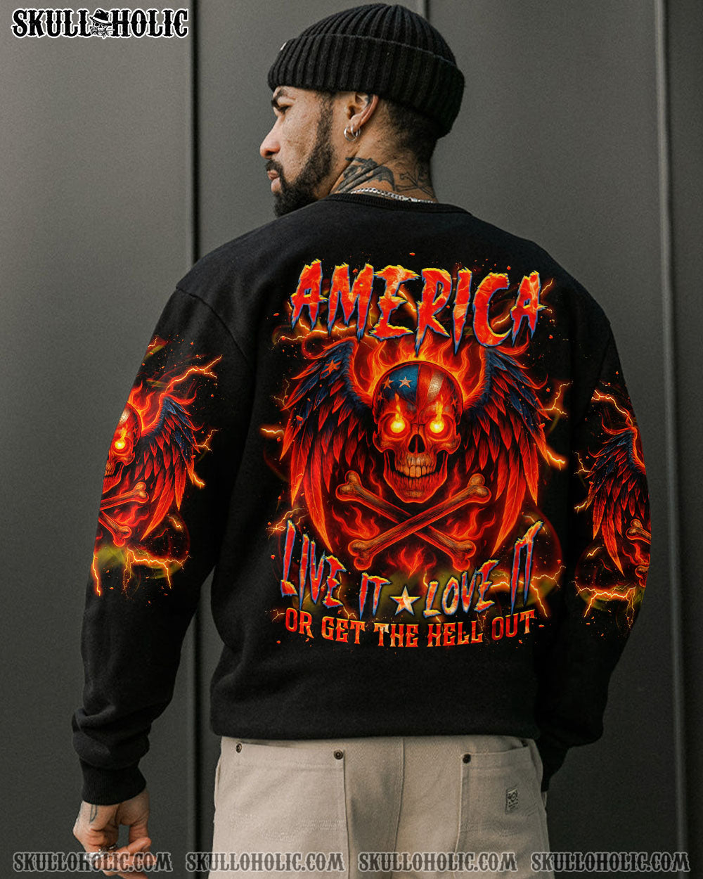 BLISSCORNERS AMERICA LIVE IT LOVE IT OR GET THE HELL OUT ALL OVER PRINT