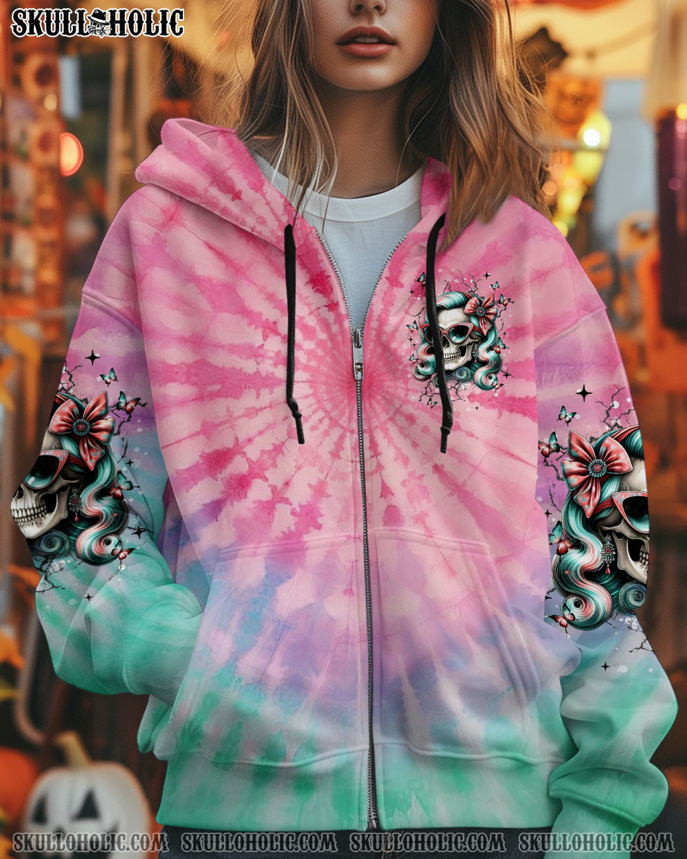 BLISSCORNERS THICK THIGHS THIN PATIENCE SKULL TIE DYE ALL OVER PRINT