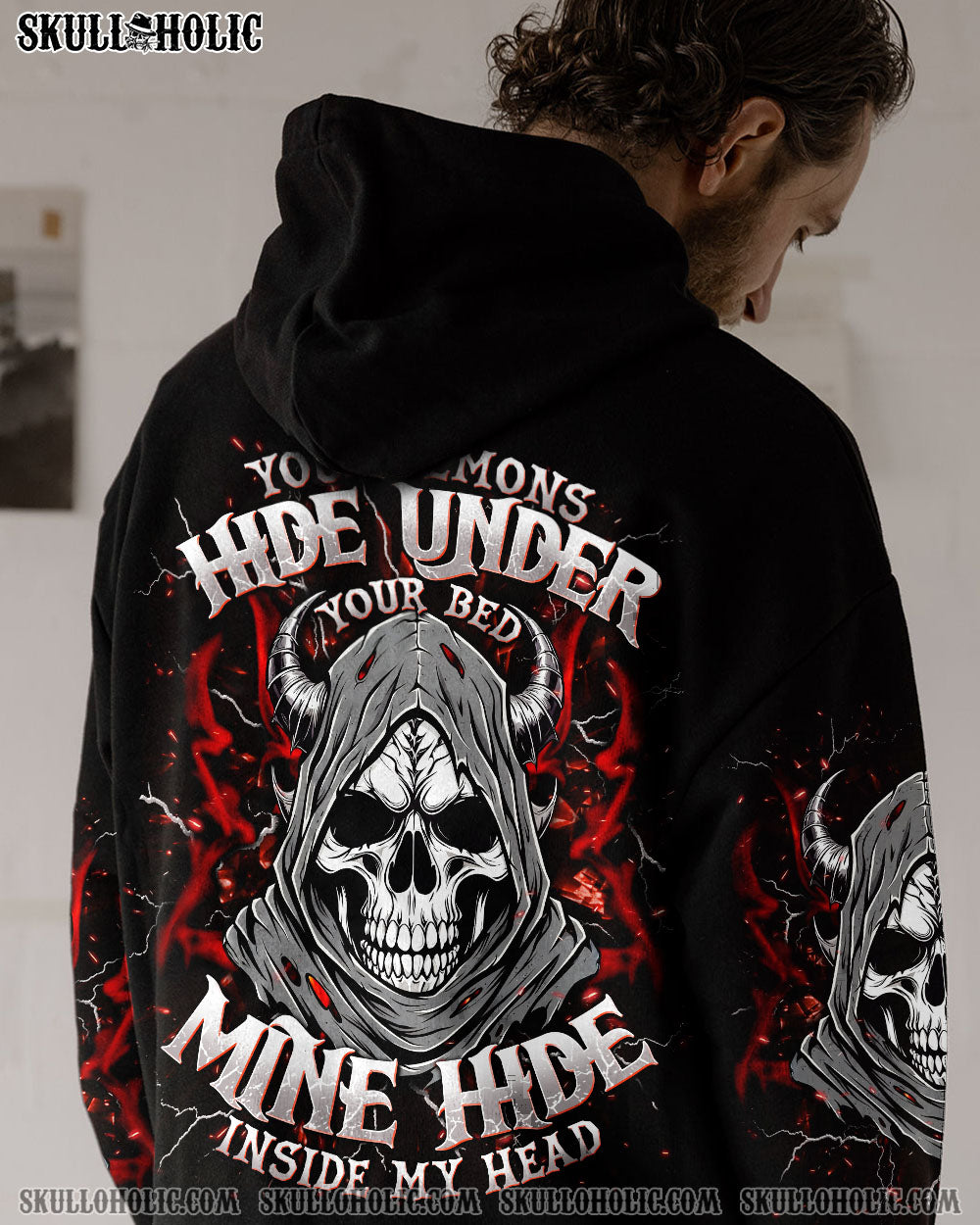 BLISSCORNERS YOUR DEMONS HIDE UNDER YOUR BED SKULL REAPER DEMON ALL OVER PRINT