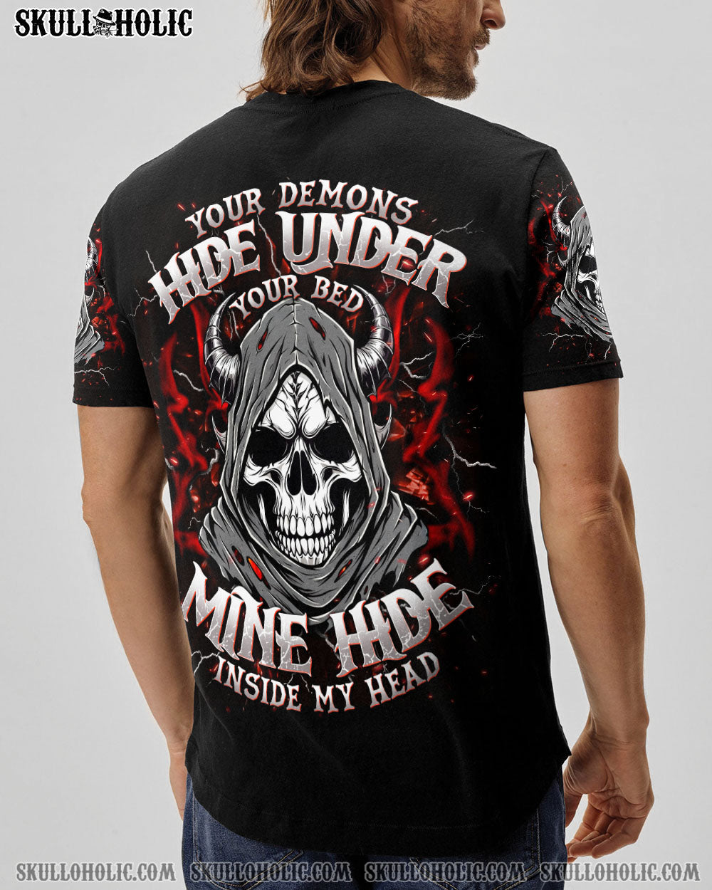 BLISSCORNERS YOUR DEMONS HIDE UNDER YOUR BED SKULL REAPER DEMON ALL OVER PRINT