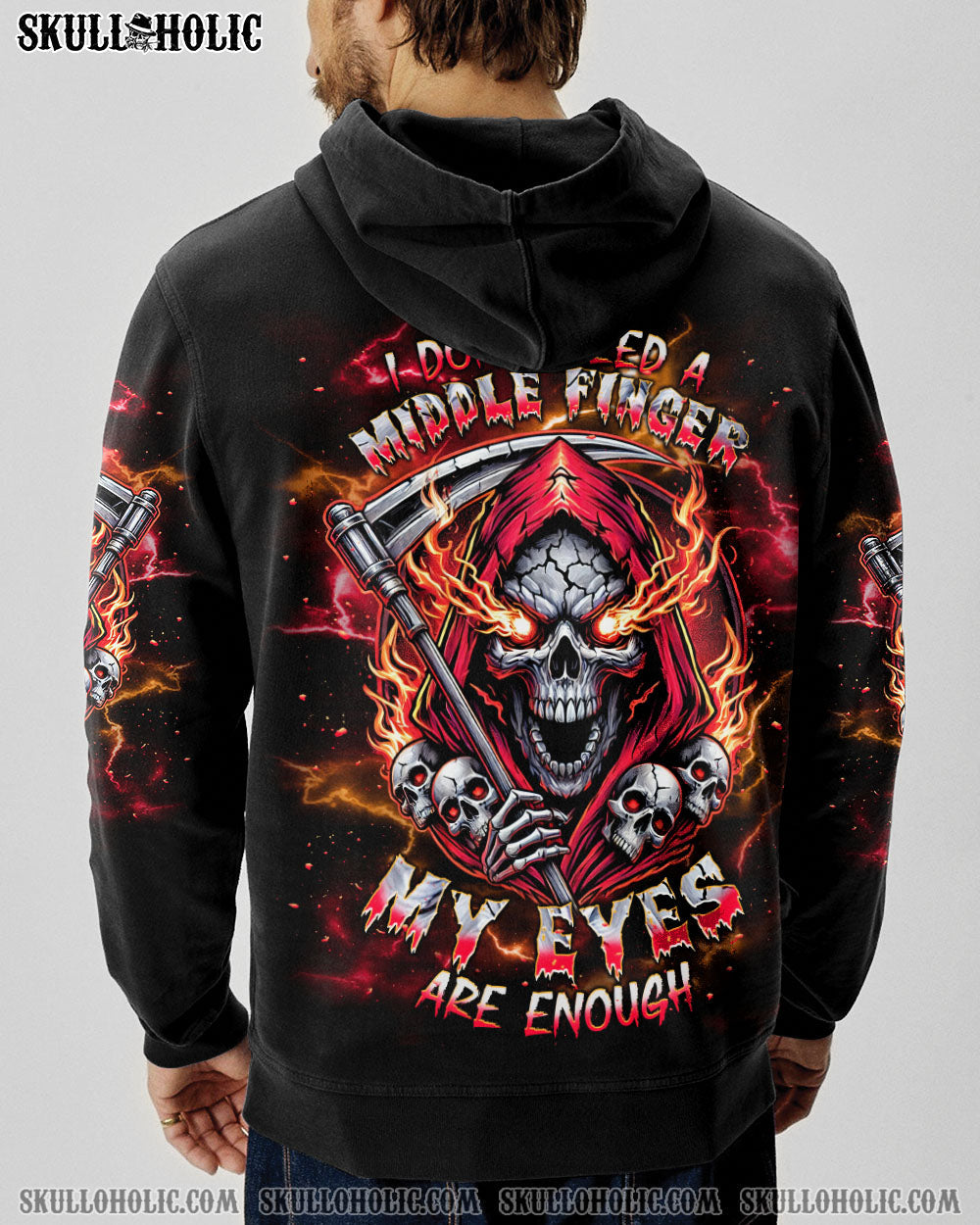 BLISSCORNERS I DON'T NEED A MIDDLE FINGER SKULL REAPER TIE DYE ALL OVER PRINT