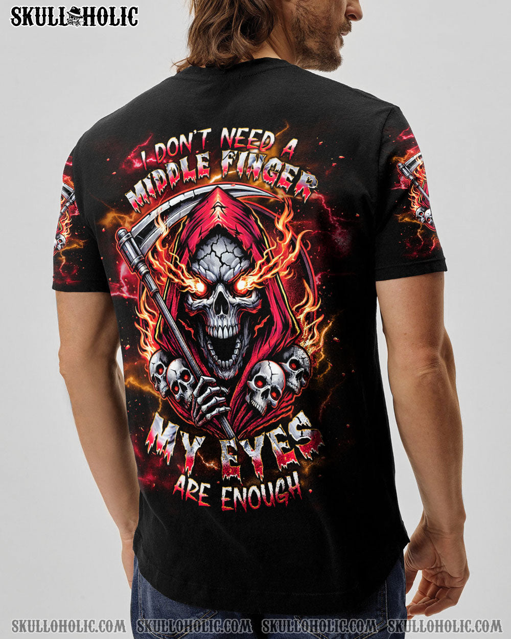 BLISSCORNERS I DON'T NEED A MIDDLE FINGER SKULL REAPER TIE DYE ALL OVER PRINT