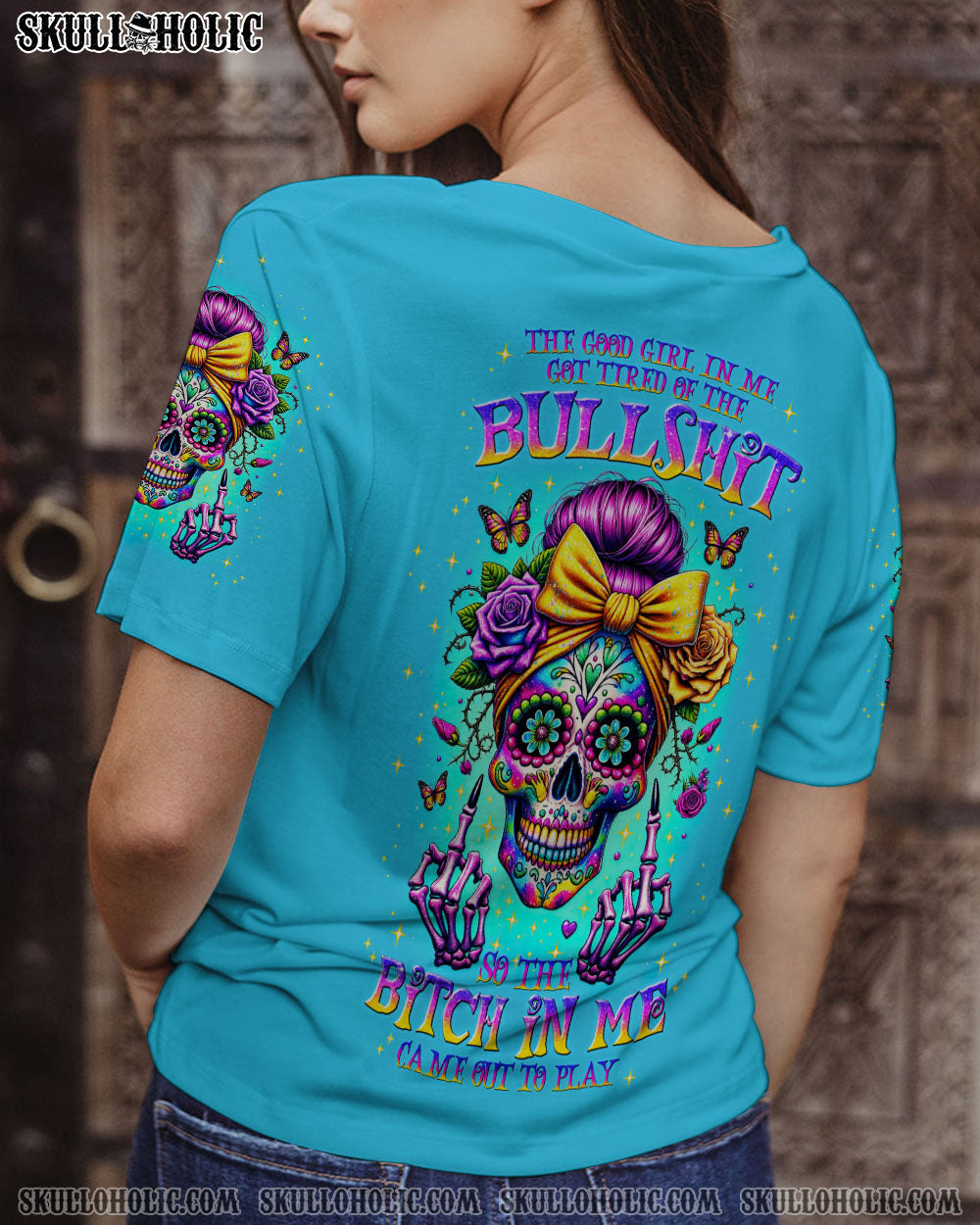 BLISSCORNERS DRINK UP B MESSY BUN SKULL PATRICK'S DAY ALL OVER PRINT