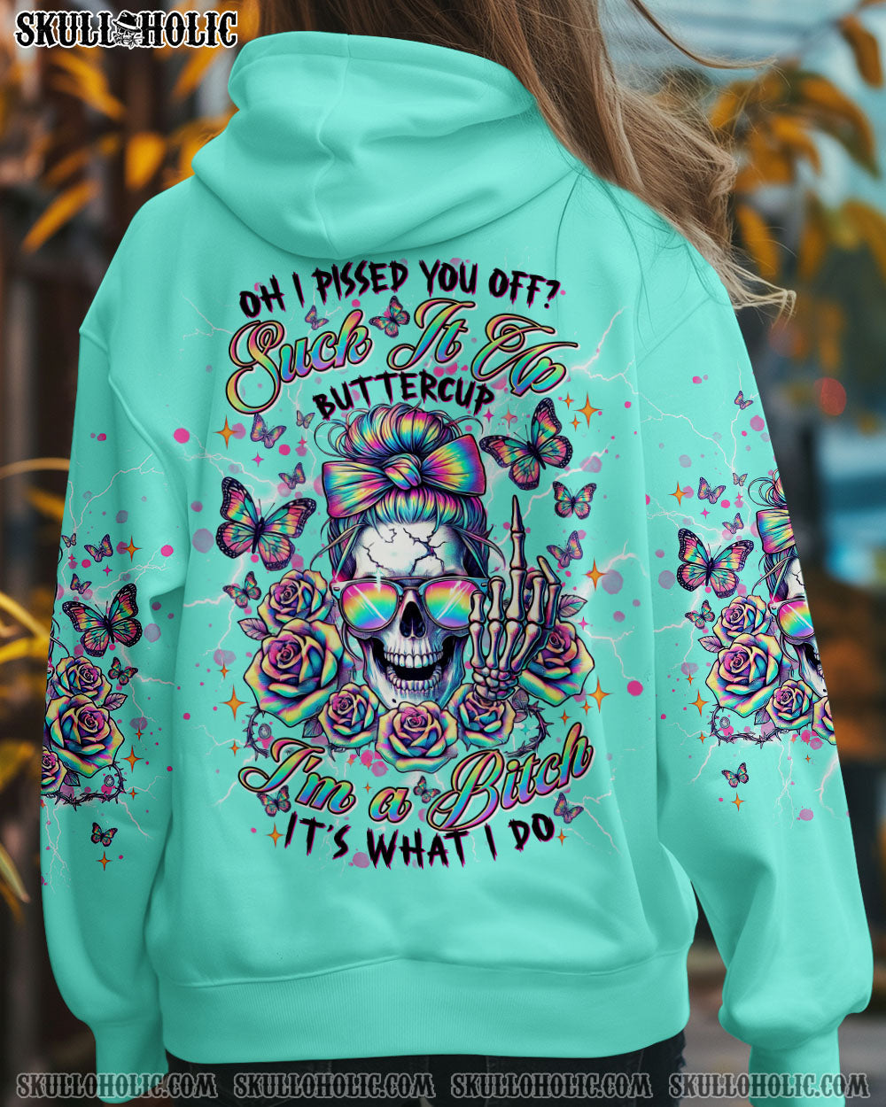 BLISSCORNERS THE GOOD IN ME GOT TIRED MESSY BUN SKULL ALL OVER PRINT