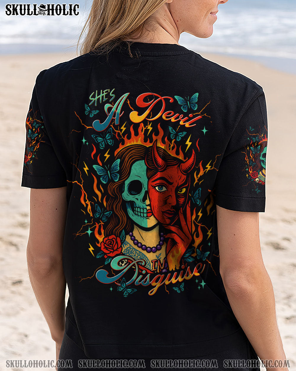 BLISSCORNERS SHE'S A DEVIL IN DISGUISE SKULL LADY ALL OVER PRINT