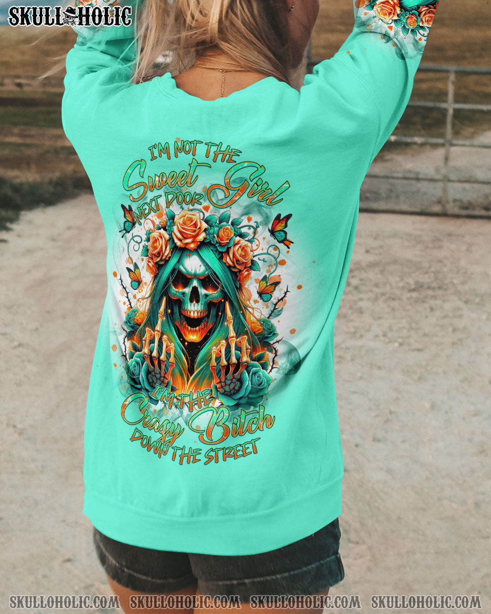 BLISSCORNERS YOU COULDN'T HANDLE ME MESSY BUN SKULL ALL OVER PRINT