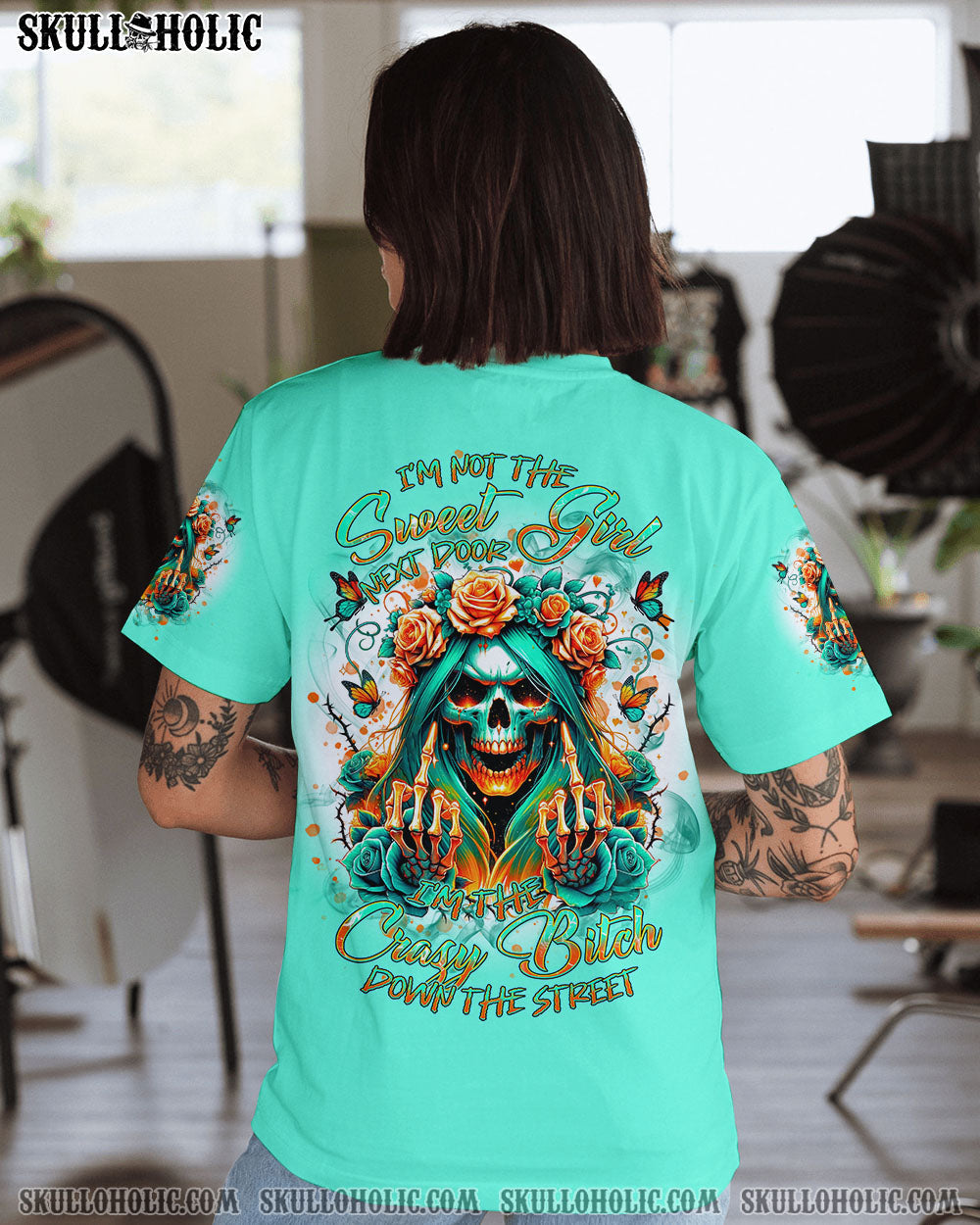 BLISSCORNERS YOU COULDN'T HANDLE ME MESSY BUN SKULL ALL OVER PRINT