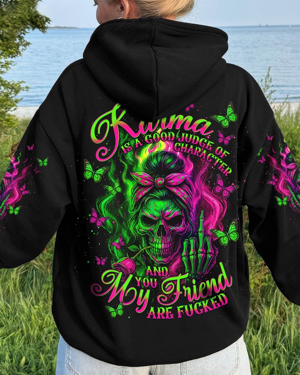 BLISSCORNERS IN OCTOBER WE WEAR PINK MESSY BUN SKULL BREAST CANCER ALL OVER PRINT