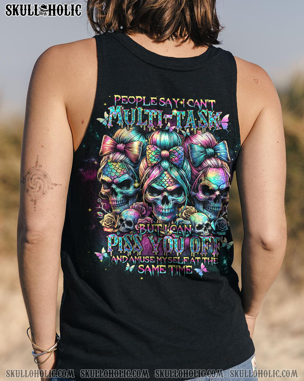 BLISSCORNERS A MOUTH I CAN'T CONTROL SKULL MESSY BUN ROSE ALL OVER PRINT