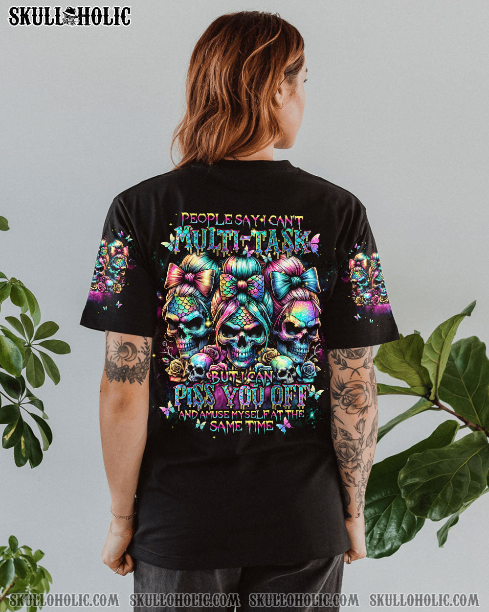 BLISSCORNERS A MOUTH I CAN'T CONTROL SKULL MESSY BUN ROSE ALL OVER PRINT