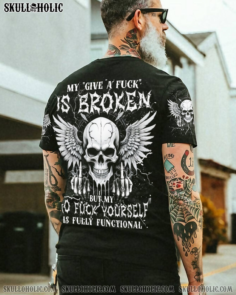 BLISSCORNERS MY GIVE A F IS BROKEN SKULL WINGS ALL OVER PRINT