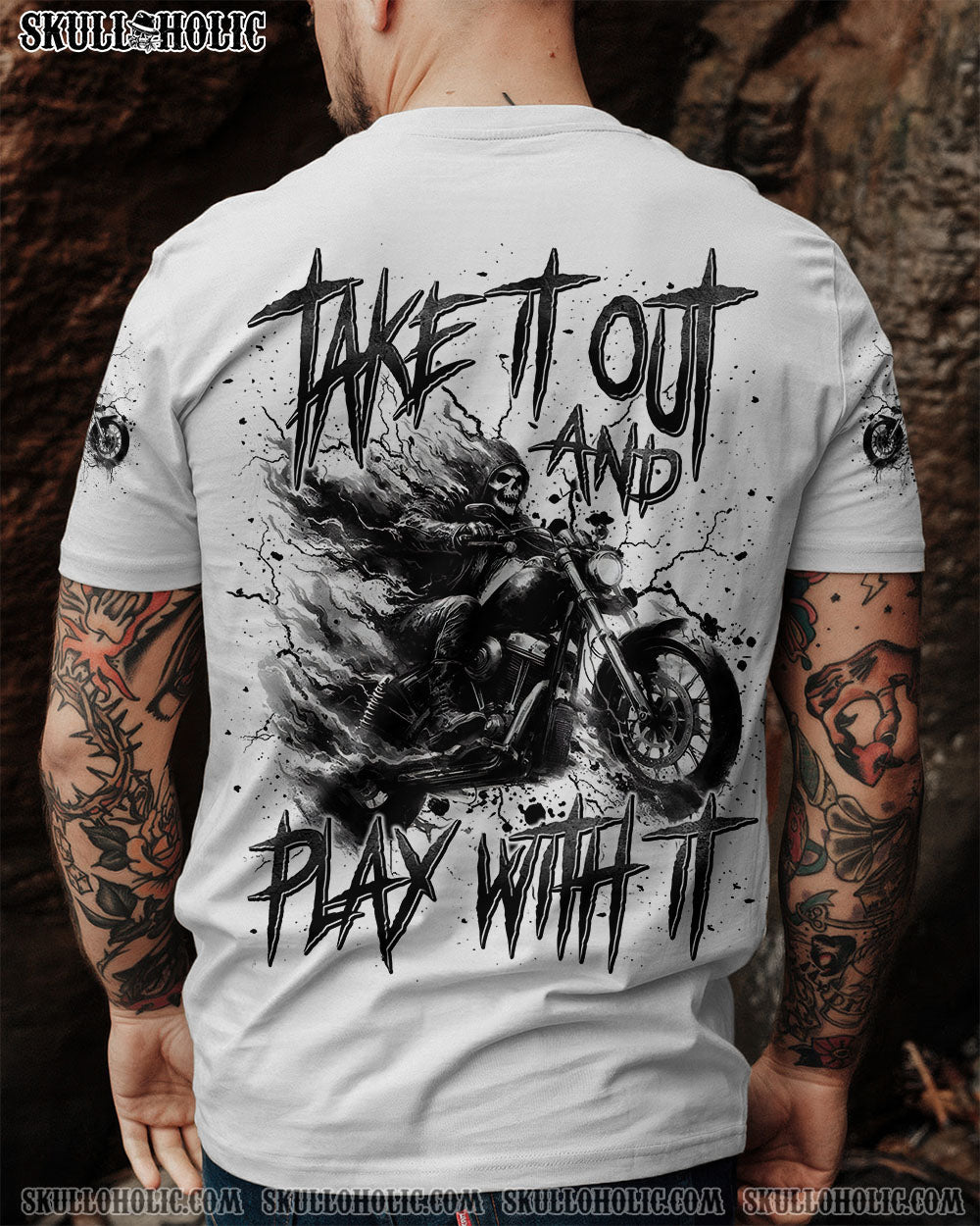 BLISSCORNERS TAKE IT OUT AND PLAY WITH IT BIKER SKULL ALL OVER PRINT
