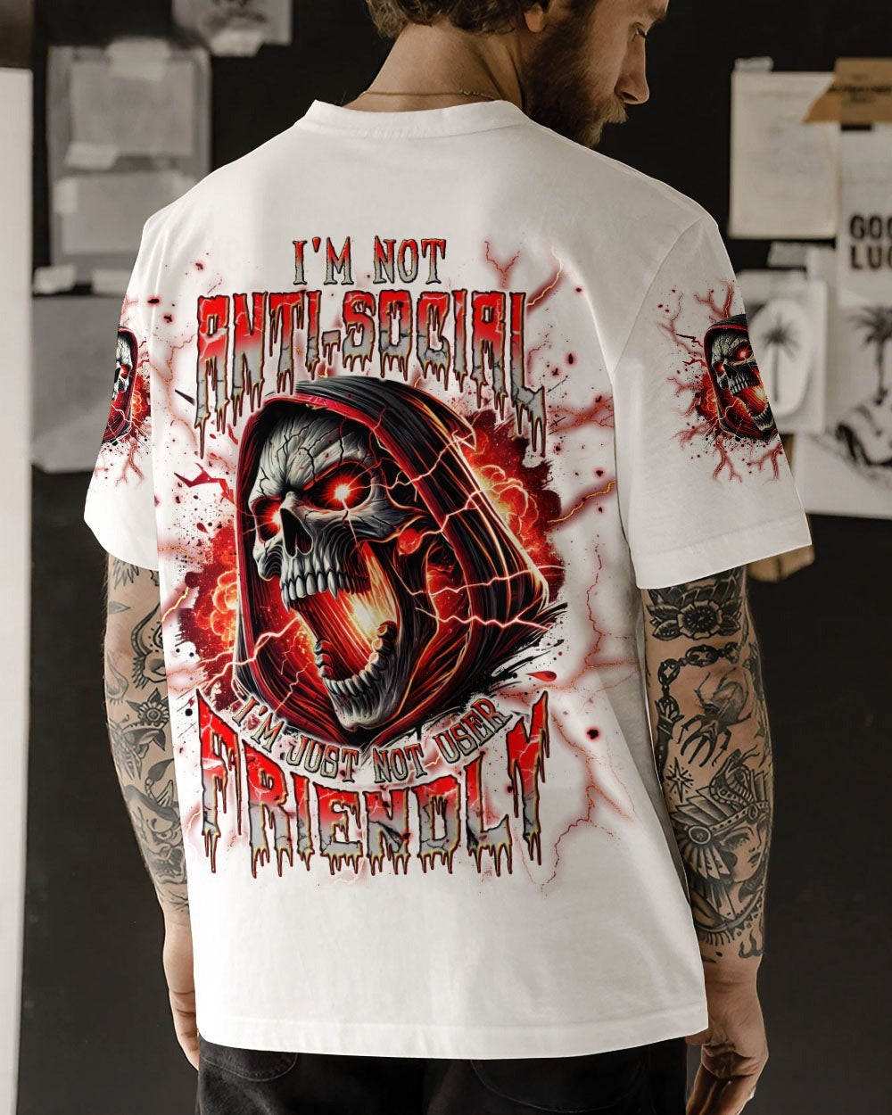 BLISSCORNERS I'M NOT ANTI-SOCIAL MAD SKULL REAPER ALL OVER PRINT