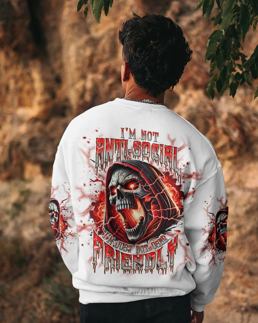 BLISSCORNERS I'M NOT ANTI-SOCIAL MAD SKULL REAPER ALL OVER PRINT