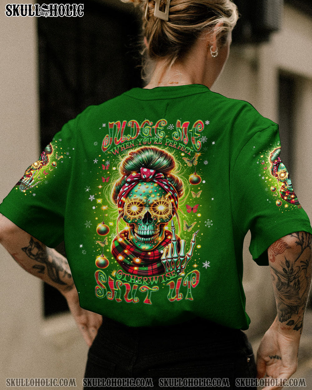 BLISSCORNERS MY GIVE A F IS BROKEN CHRISTMAS MESSY BUN ALL OVER PRINT