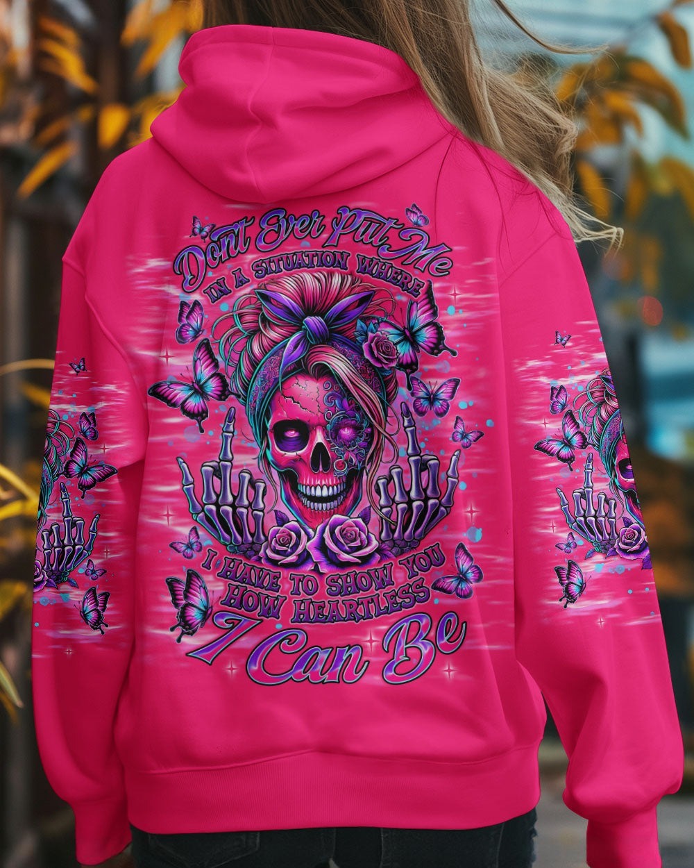 BLISSCORNERS HOW HEARTLESS I CAN BE SKULL MESSY BUN ALL OVER PRINT