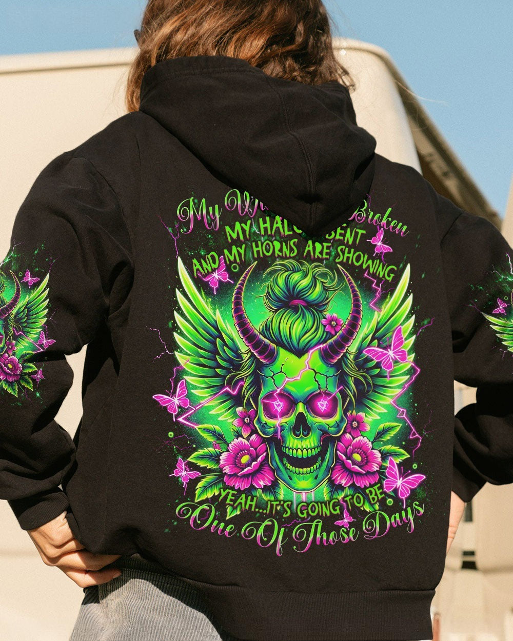 BLISSCORNERS IT'S GOING TO BE ONE OF THOSE DAYS MESSY BUN SKULL ALL OVER PRINT