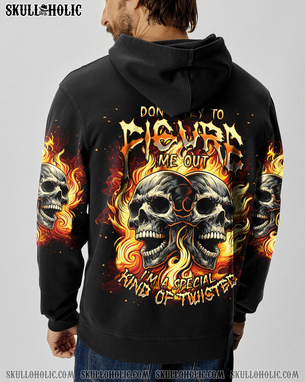 BLISSCORNERS DON'T TRY TO FIGURE ME OUT FIRE SKULL ALL OVER PRINT