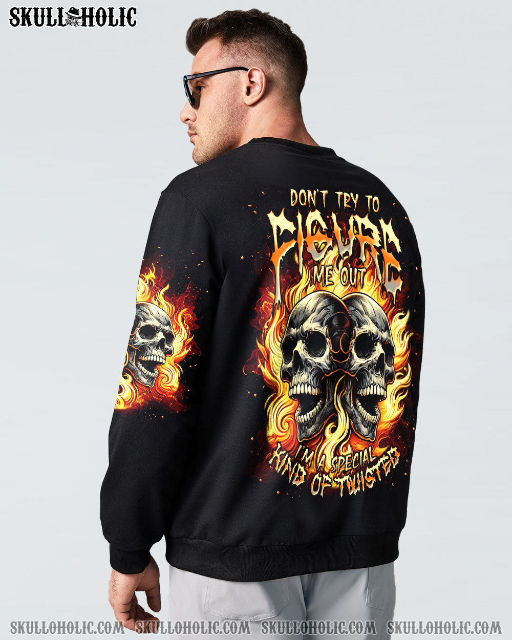 BLISSCORNERS DON'T TRY TO FIGURE ME OUT FIRE SKULL ALL OVER PRINT