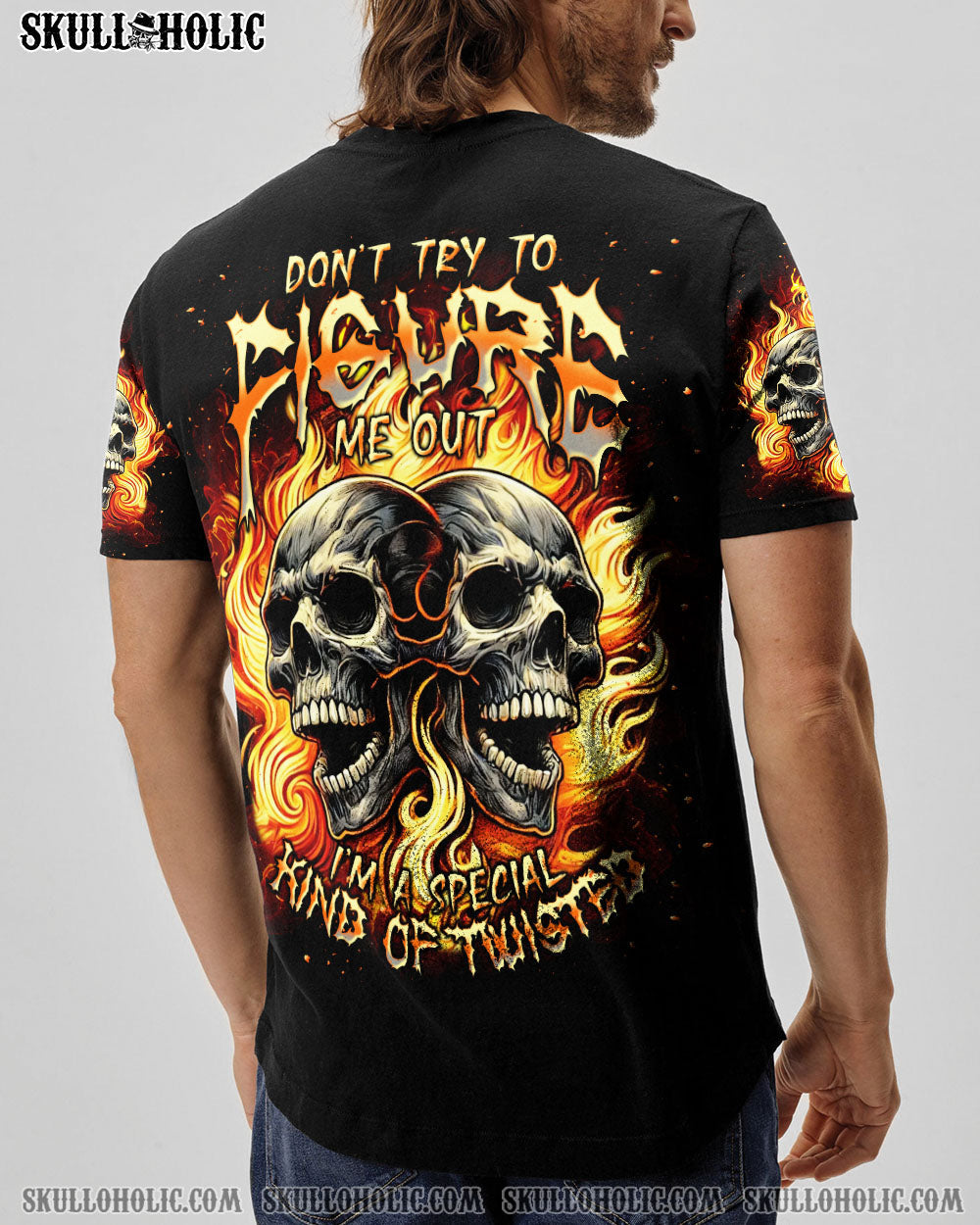 BLISSCORNERS DON'T TRY TO FIGURE ME OUT FIRE SKULL ALL OVER PRINT
