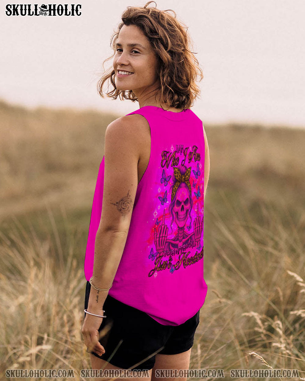 BLISSCORNERS THE GOOD GIRL IN ME ROSE SKULL MESSY BUN ALL OVER PRINT