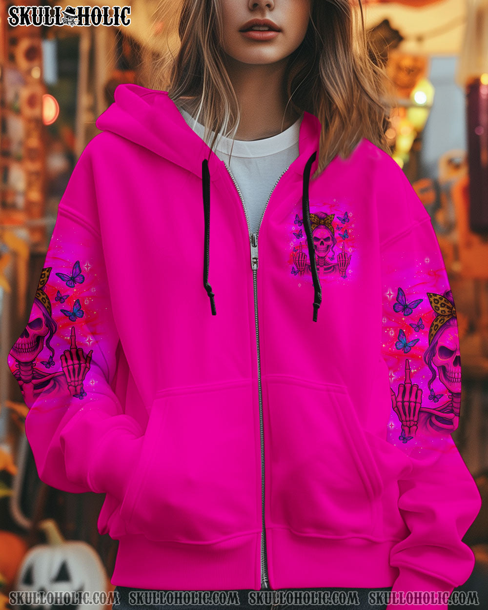 BLISSCORNERS THE GOOD GIRL IN ME ROSE SKULL MESSY BUN ALL OVER PRINT